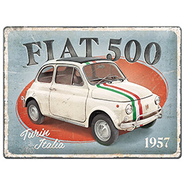 Blechschild Fiat 500 - Turin Italia 40 x 30 cm